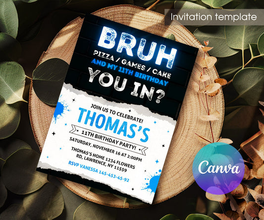 Bruh Gamer customizable invitation template | Share or Print | boy | IZ300