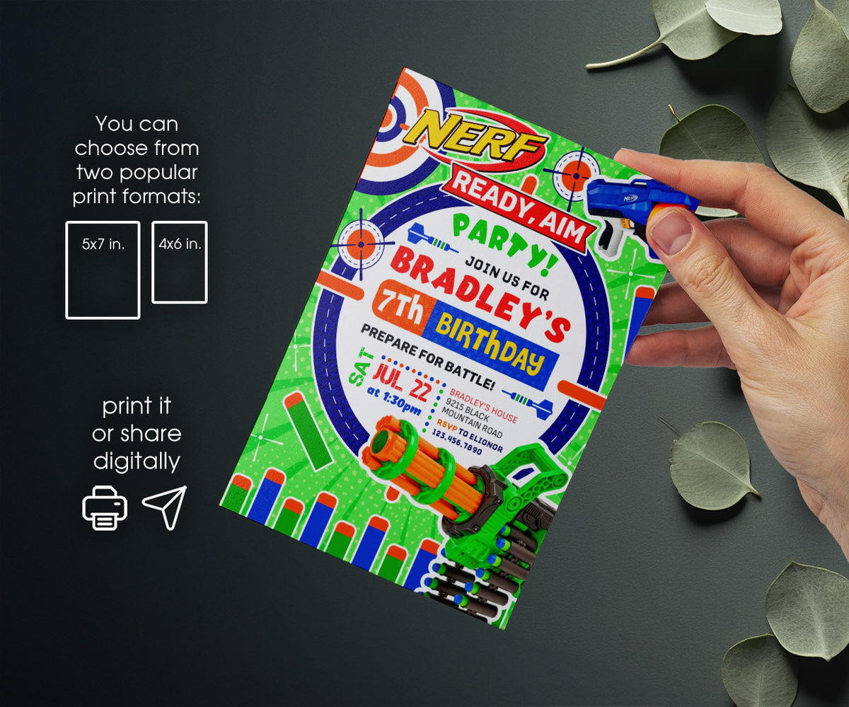 NERF Dart Wars customizable invitation template | Share or Print | boy | KQ892