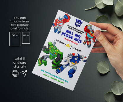 Transformers Rescue Bots customizable invitation template | Share or Print | boy | CX142