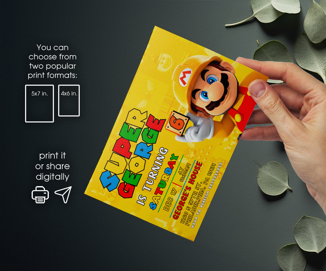 Super Mario Bros customizable invitation template | Share or Print | SM264