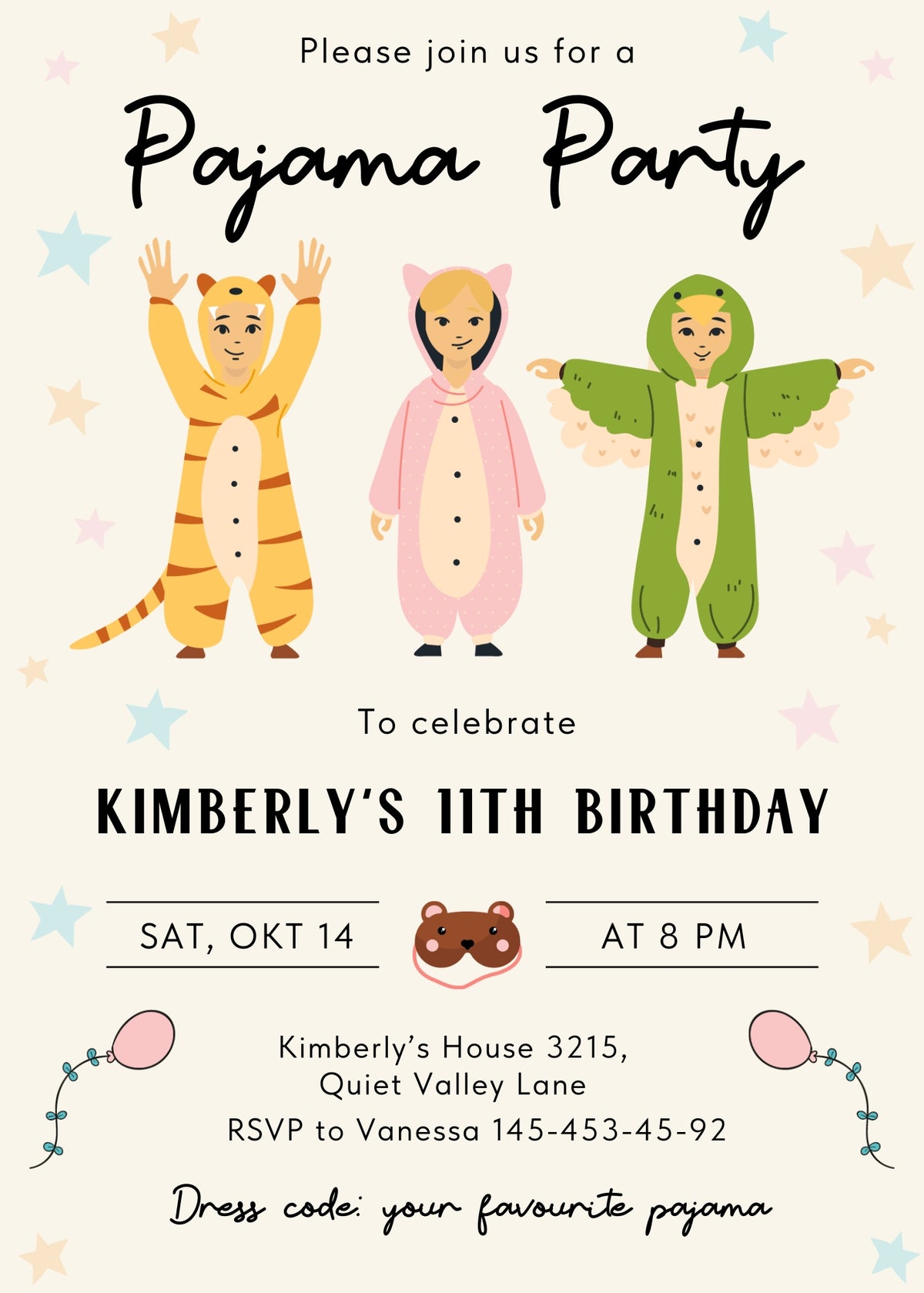 Pajama Sleepover Party customizable invitation template | Share or Print | JP884