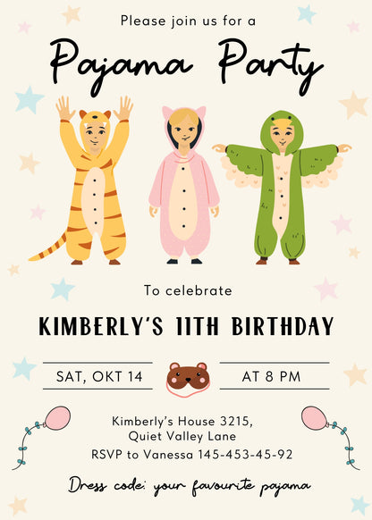 Pajama Sleepover Party customizable invitation template | Share or Print | JP884
