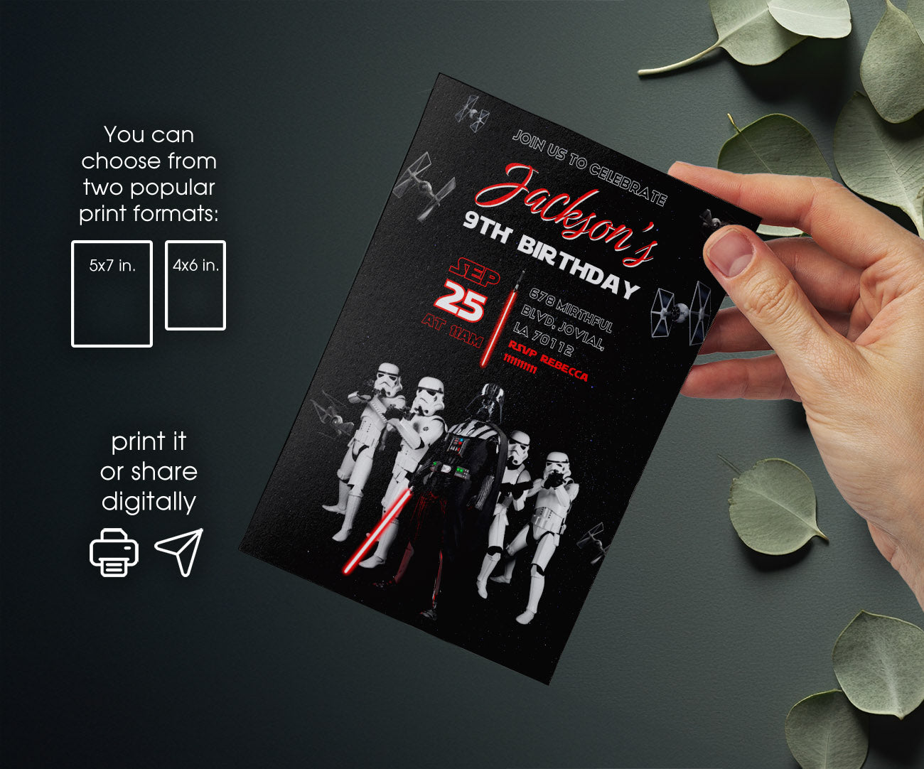 Star Wars Darth Vader customizable invitation template | Share or Print | boy | TF774