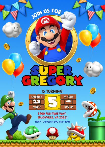 Super Mario Bros customizable invitation template | Share or Print | VV416