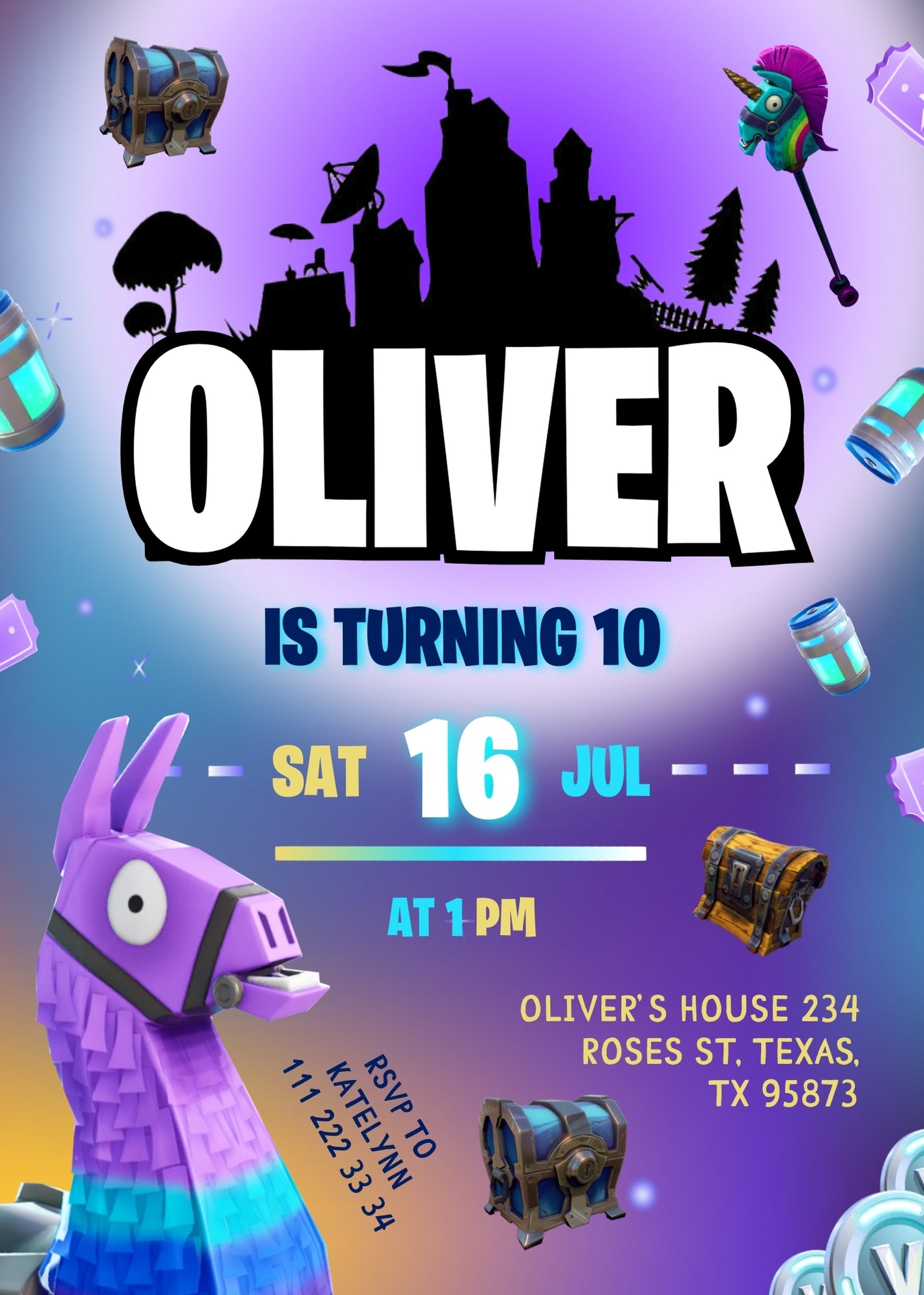 Fortnite Gamer customizable invitation template | Share or Print | boy | XZ360