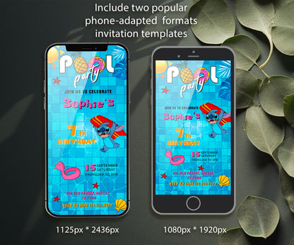 Lilo & Stitch Pool customizable invitation template | Share or Print | EW188