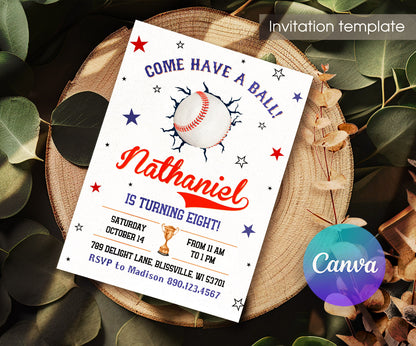 Baseball MLB Sport customizable invitation template | Share or Print | boy | XB420