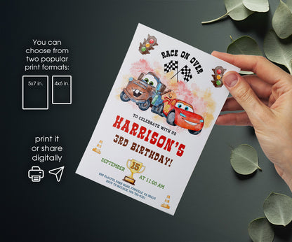 Cars Lightning McQueen customizable invitation template | Share or Print | boy | KI977