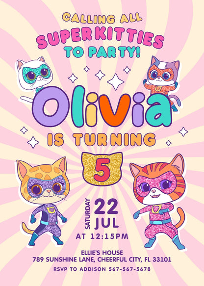 SuperKitties customizable invitation template | Share or Print | EG276