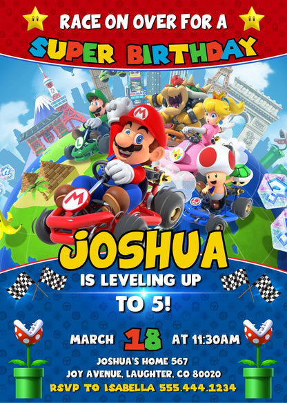 Mario Kart Gamer customizable invitation template | Share or Print | boy | GW219