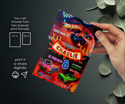 Hot Wheels Racing customizable invitation template | Share or Print | boy | HM158