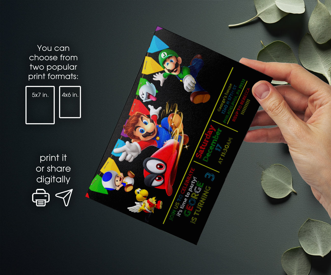 Super Mario Bros customizable invitation template | Share or Print | UZ484