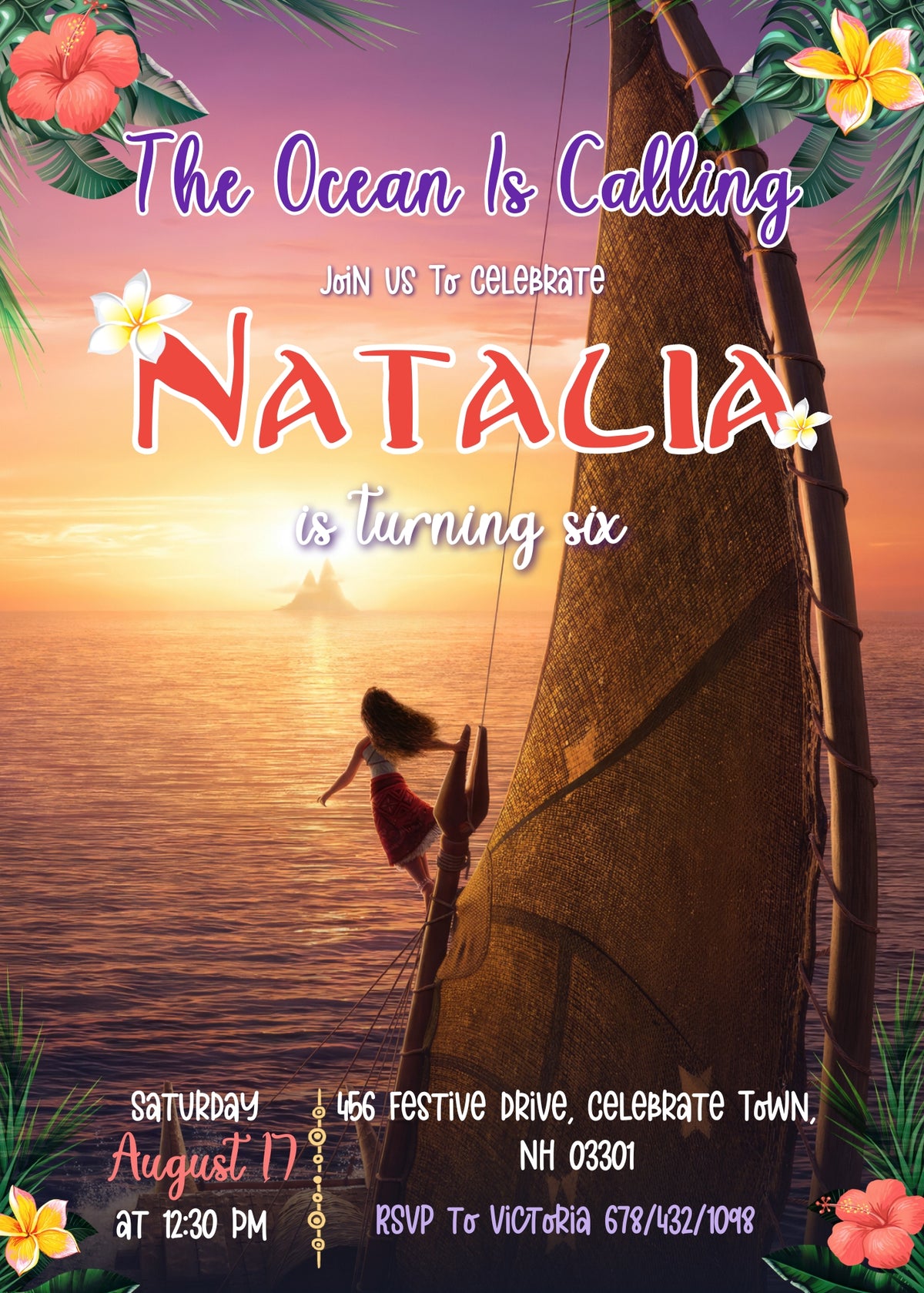 Moana Princess customizable invitation template | Share or Print | girl | ZH758