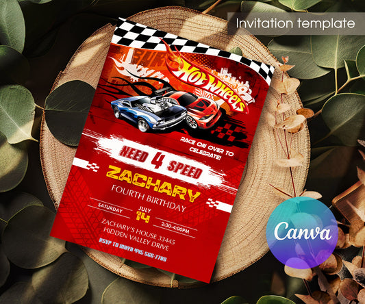 Hot Wheels Need Four Speed customizable invitation template | Share or Print | boy | ZC826