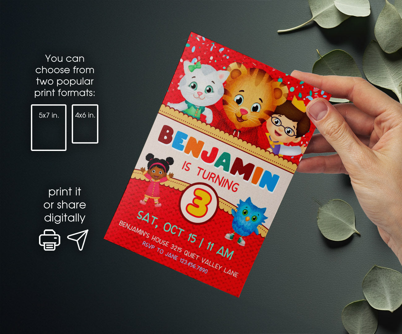 Daniel Tiger's Neighborhood customizable invitation template | Share or Print | QO049