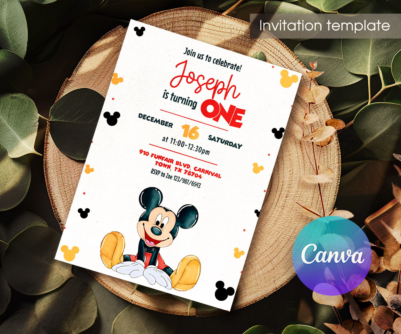 Mickey Mouse 1st Birthday customizable invitation template | Share or Print | AC294