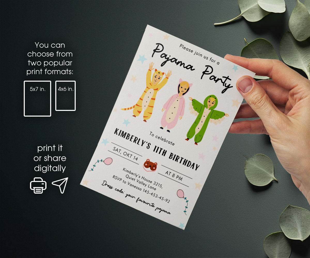 Pajama Sleepover Party customizable invitation template | Share or Print | JP884