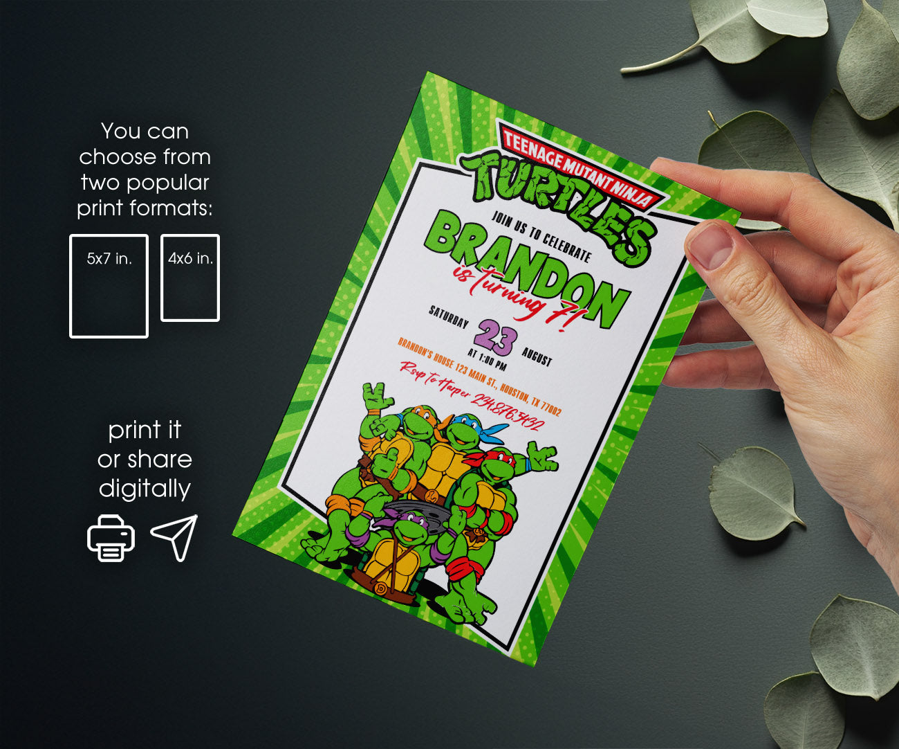 Teenage Mutant Ninja Turtles customizable invitation template | Share or Print | boy | JW374