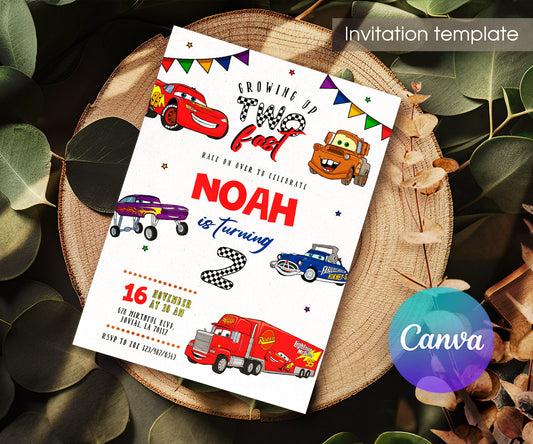 Cars Lightning Mcqueen Two customizable invitation template | Share or Print | boy | RV068