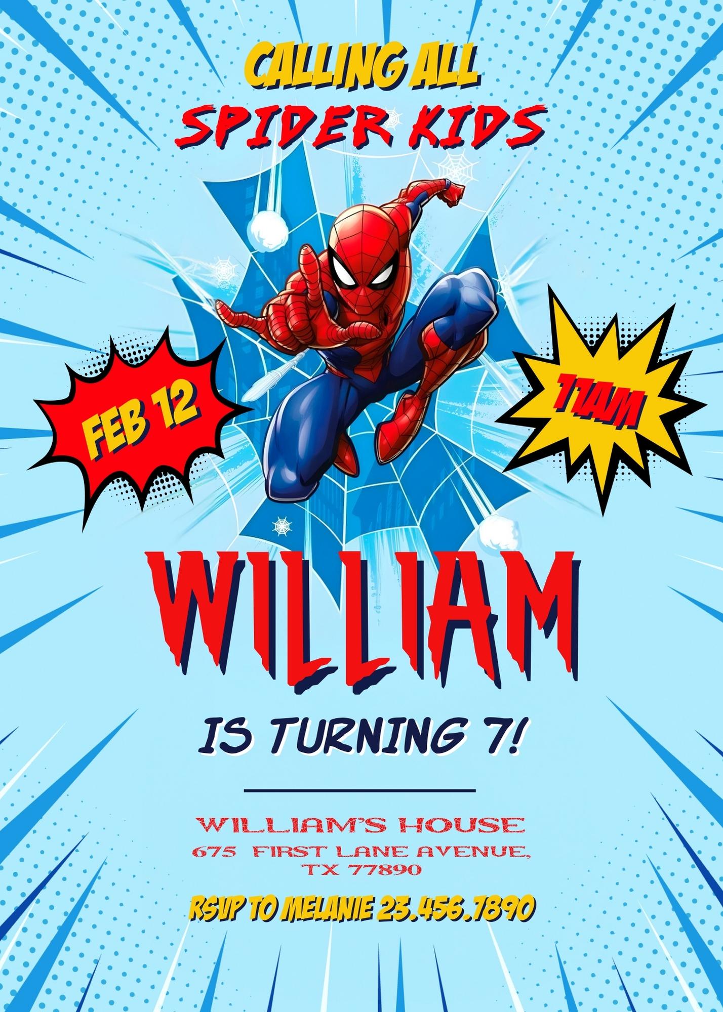Spiderman Marvel Superhero customizable invitation template | Share or Print | boy | FV425