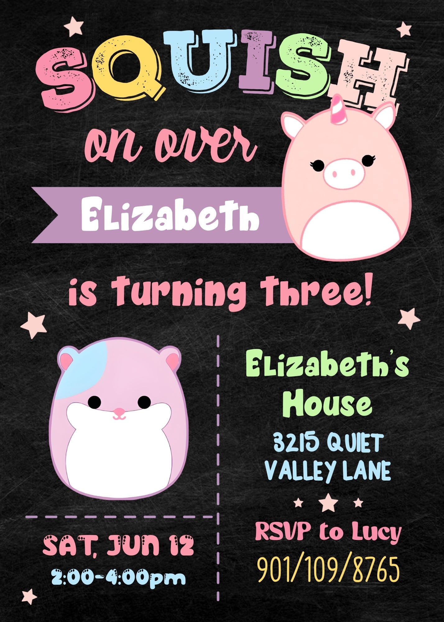 Squishmallows customizable invitation template | Share or Print | WM456