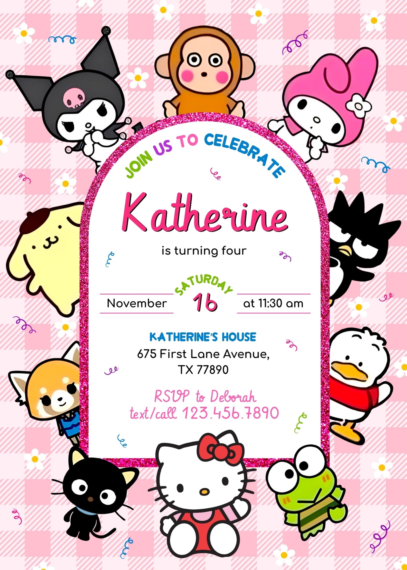 Hello Kitty Sanrio customizable invitation template | Share or Print | NS482