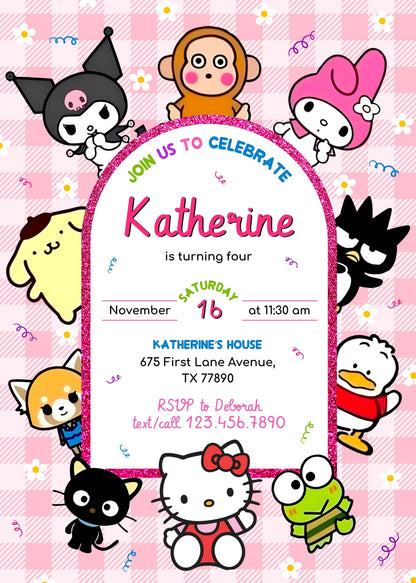 Hello Kitty Sanrio customizable invitation template | Share or Print | NS482