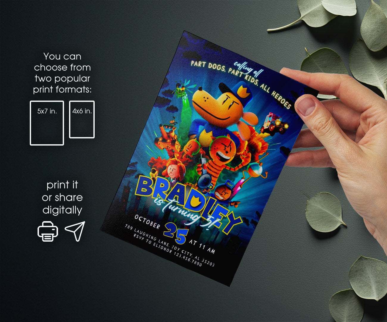 Dog Man Movie customizable invitation template | Share or Print | CD609