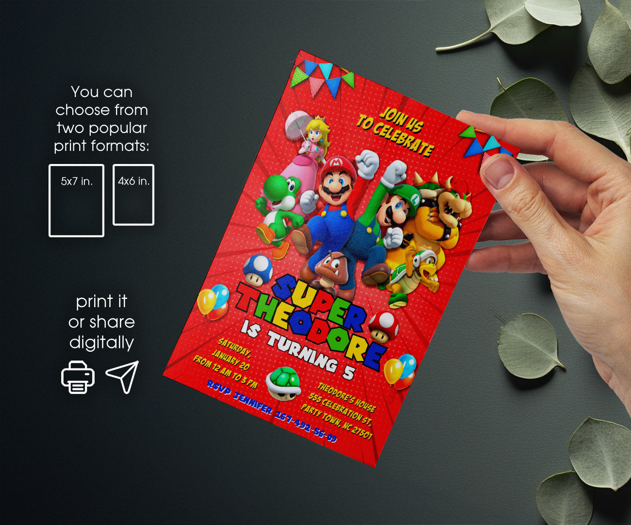 Super Mario Bros customizable invitation template | Share or Print | SB394