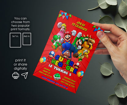 Super Mario Bros customizable invitation template | Share or Print | SB394