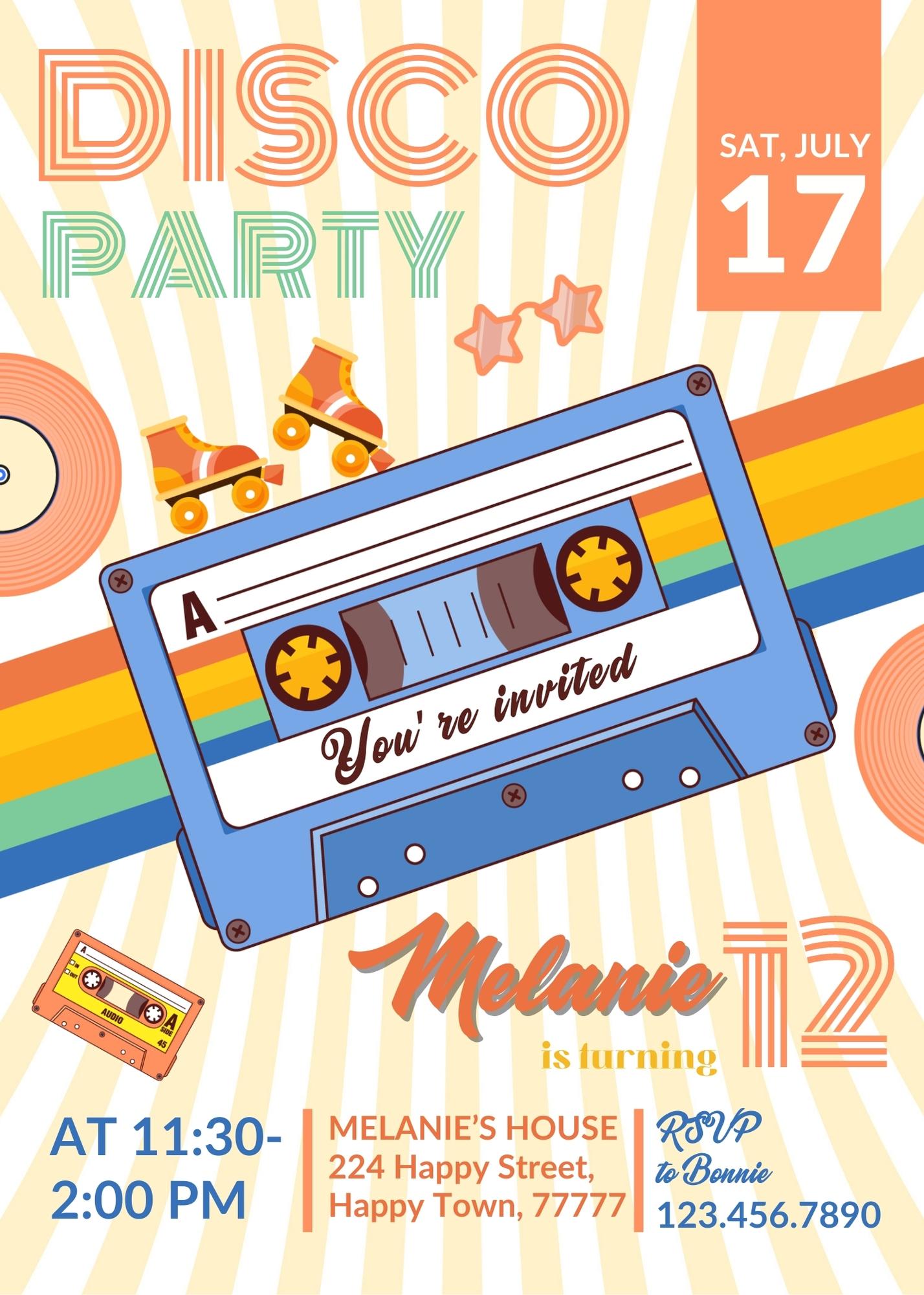 Disco Party 80th 90th customizable invitation template | Share or Print | YQ686