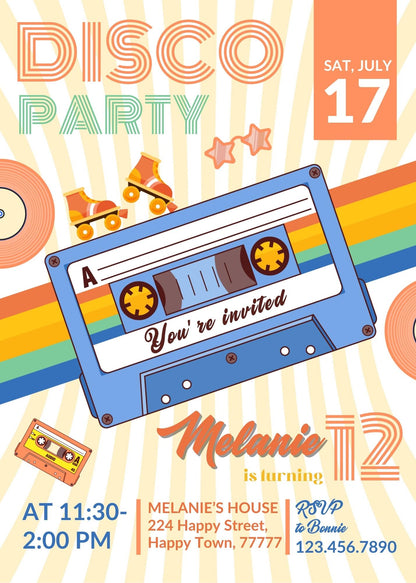Disco Party 80th 90th customizable invitation template | Share or Print | YQ686