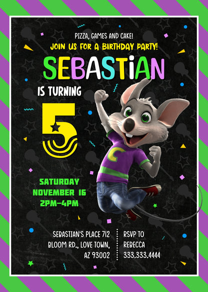 Chuck E. Cheese customizable invitation template | Share or Print | FT996