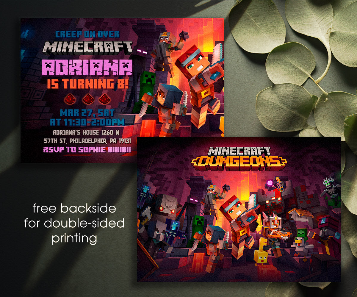Minecraft Gamer customizable invitation template | Share or Print | AZ216