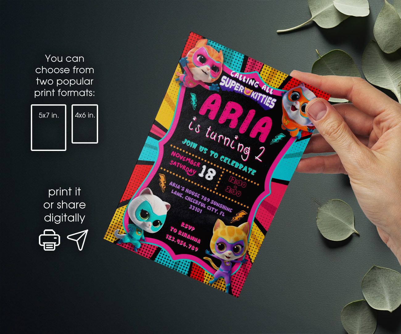SuperKitties customizable invitation template | Share or Print | NW470