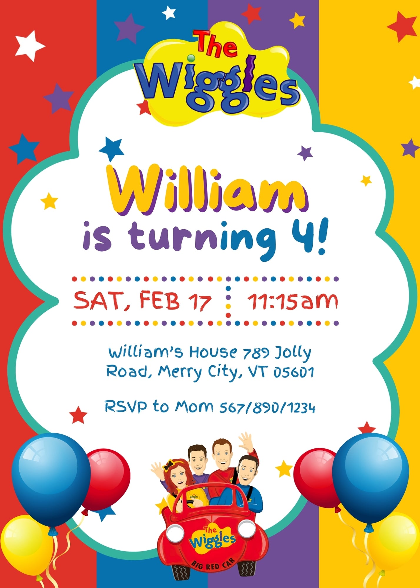 Wiggles One Finger One Thumb customizable invitation template | Share or Print | WC854