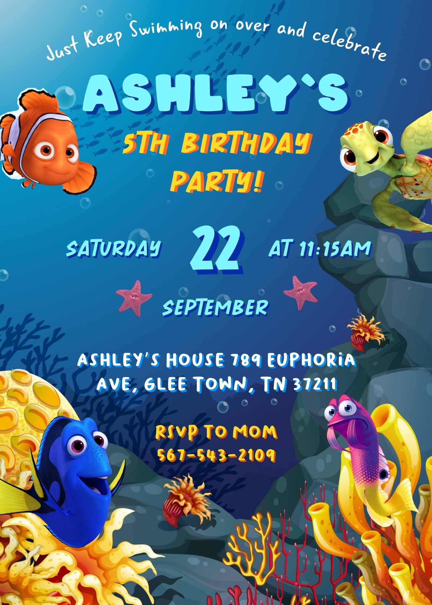 Finding Nemo customizable invitation template | Share or Print | FB612