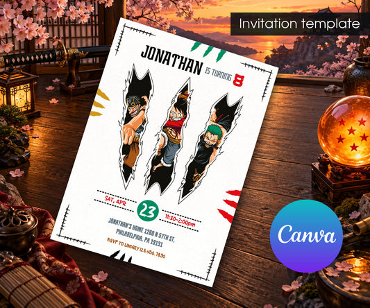 One Piece Monkey D.Luffy Anime Invitation mockup