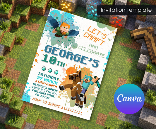 Minecraft Gamer Invitation mockup