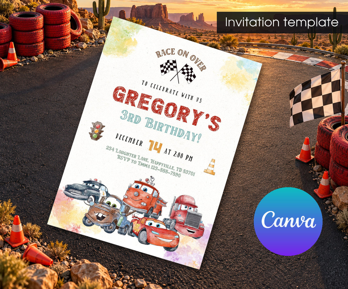 Cars Lightning McQueen Invitation mockup