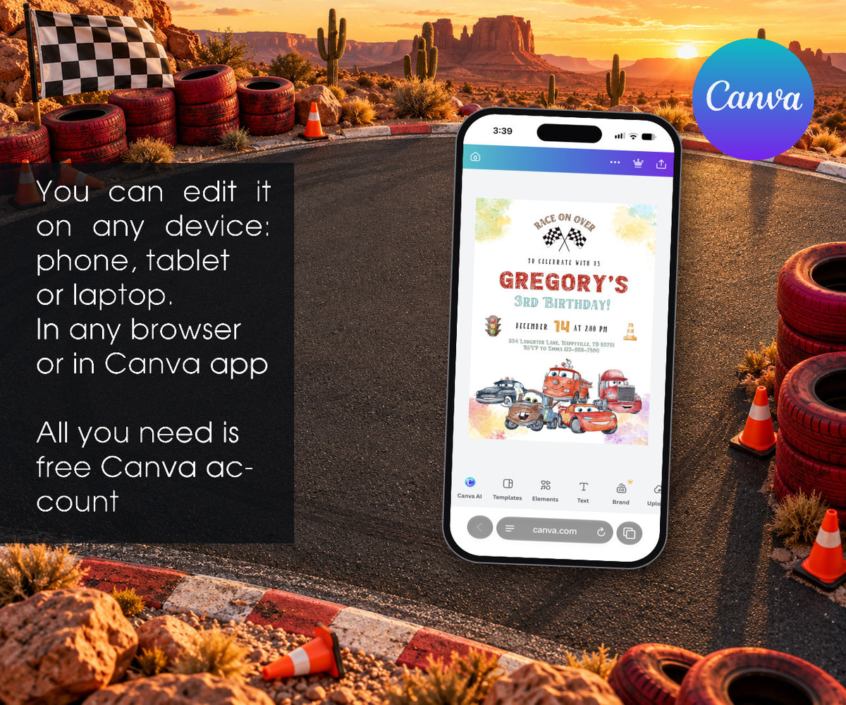 Cars Lightning McQueen Invitation mockup
