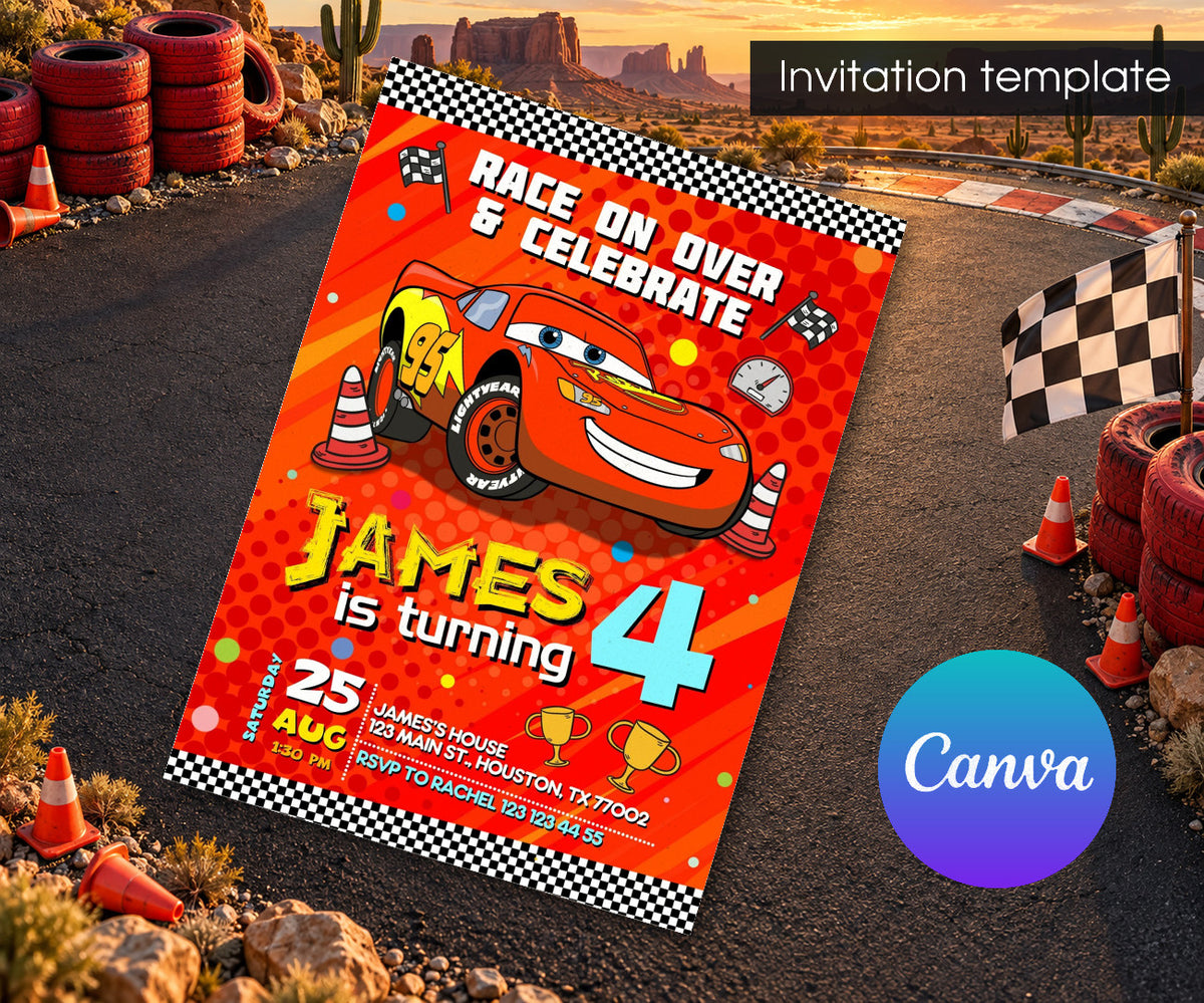 Cars Lightning McQueen Invitation mockup