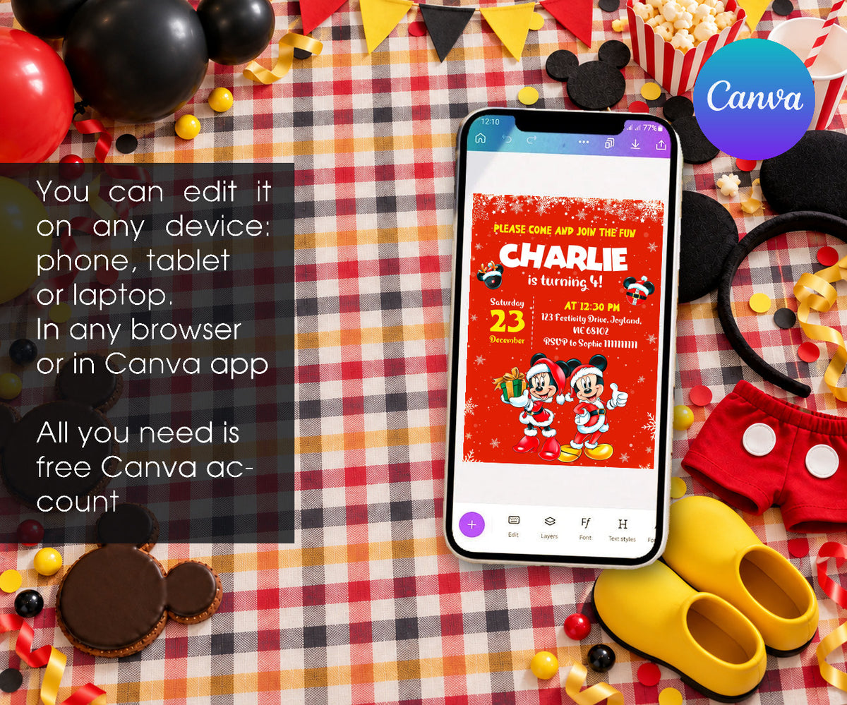 Mickey Mouse Christmas Invitation mockup