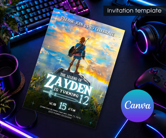 Legend of Zelda Gamer Invitation mockup