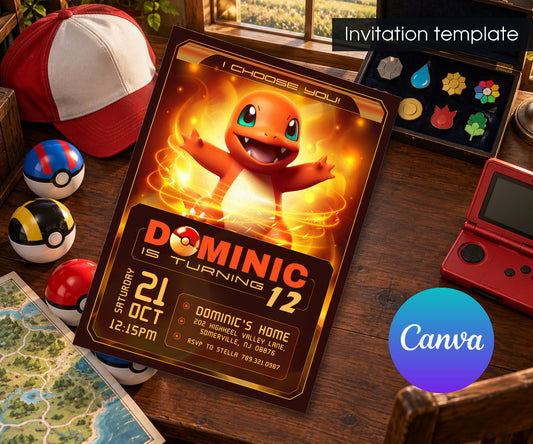 Charmander Pokemon Anime Invitation mockup