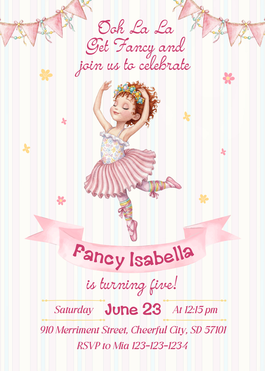 Fancy Nancy Birthday Invitation 04 | Editable Canva Template