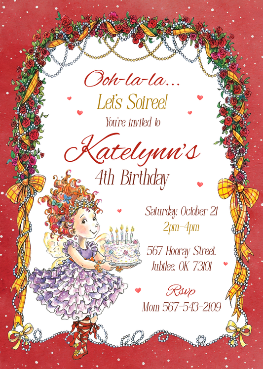 Fancy Nancy Birthday Invitation 05 | Editable Canva Template