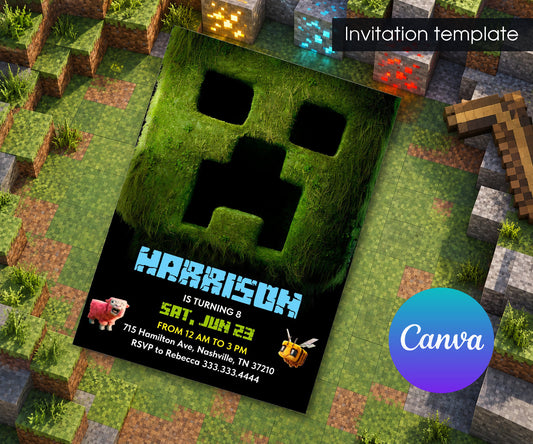 Minecraft Movie Gamer Invitation mockup