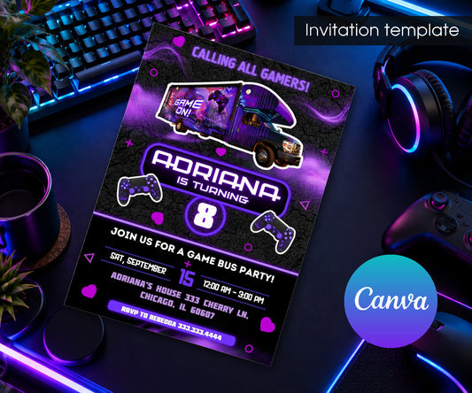 Video Game Bus Gamer Invitation mockup