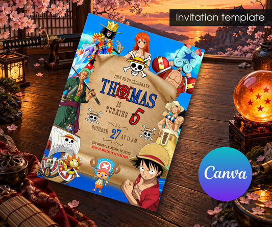 One Piece Monkey D.Luffy Anime Invitation mockup